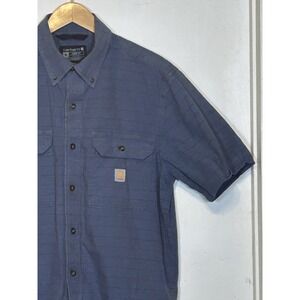 Carhartt Men's Short Sleeve Shirt Size Large Blue, Relaxed Fit Two Button Pocket
